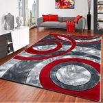 PHP Large Rugs for Living Room - Super Soft Fluffy Shaggy Area Rug with Beautiful Circle Design Non Slip Bedroom Carpet Mat - Red, 160 x 230 cm