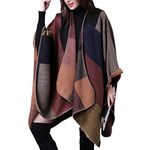 FEOYA Womens Fashion Plaid Poncho Shawl Cape Cashmere-Like Outerwear-Capes Khaki