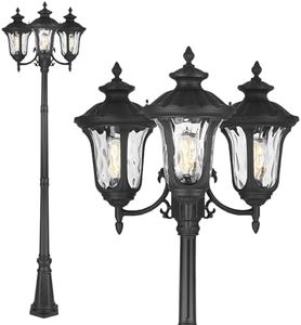 Luminzone Outdoor Lamp Post Light, Black Outside High Pole Light 3-Head Waterproof Modern Exterior Street Lamp Road Lighting Fixture for Garden, Backyard, Patio, Lawn, Pathway, Driveway
