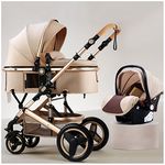 KITCISSL Baby Pram Stroller Carriage Reversible Bassinet for Newborn, 3 in 1 High View Baby Stroller Pushchair for Toddler & Infant, Baby Strollers with Mosquito Net, Foot Cover (Color : Khaki B)