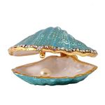 H&D Hyaline&Dora Handmade Treasured Trinket Box Metal Enamel Ring Holder Seashell Christmas Gifts Decor Box (pearl mussel)