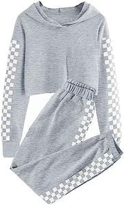 Meikulo Kids 2 Piece Outfits Girls Crop Tops Hoodies Long Sleeve Fashion Sweatshirts and Sweatpants, A-grey, 11-12 Years