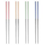 GOTH Perhk 304 Stainless Steel Chopsticks, 4 Pairs Reusable Multicolor Chopsticks Safe Metal Chopsticks Non Slip Square Chopsticks