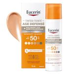 Eucerin Tinted Age Defense SPF 50 Face Sunscreen, Daily Face Sunscreen SPF 50 With Hyaluronic Acid and Antioxidants, Body SPF 50 Lotion with UVA-UVB Sun Protection, Fragrance Free & Non Greasy, 50 ml