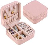 hoinya Jewellery Box Organiser, Travel Jewellery Box Small PU Leather Jewelry Storage Case for Women and Girls' Rings Earrings Necklace Earrings Rings Bracelets, Pink
