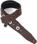 Walker And Williams C-44-BRN Handmade Brown Double Padded Premium All Grain Leather Guitar Strap with Conchos For Acoustic, Electric, And Bass Guitars, Dark Brown, Regular