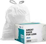 Plasticplace Trash Bags simplehuman (x) Code K Compatible (200 Count)│White Drawstring Garbage Liners 10 Gallon / 38 Liter │ 24.4" x 28"