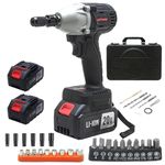 Oxford OCIW 8582 Brushless Cordless Impact Wrench with 2 Batteries, 1/2 inch drive, 430Nm Torque, LED Light, 3 sockets - Reversible Impact Drill for Home