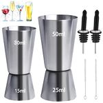 1 Set Spirit Measures 25 50 ml & 15 30 ml, 2pcs Stainless Steel Cocktail Jigger Alcohol Drink Shot Measure Cups 2Pcs Spirits Pourers and 2Pcs Cleaning Brushes