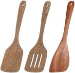 3 Pack Wooden Spatula for Cooking 12 Inches Paddle, Slotted, Cooking Utensils for Nonstick Cookware, Kitchen Fish, Eggs, Pancakes