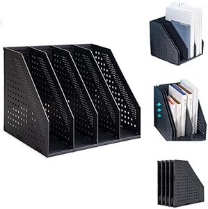 Marte Vanci Collapsible 4 Compartment Magazine Holder Desktop Adjustable Sturdy File Dividers Document Cabinet Rack Display (Black)