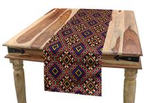 Ambesonne Ukrainian Table Runner, Traditional Design Cultural Ornament Pattern Vintage Geometrical, Dining Room Kitchen Rectangular Runner, 16" X 72", Purple Red