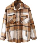 Lviefent Womens Casual Wool Blend Plaid Flannel Shackets Jacket Button Down Shirt Coat (Khaki, Small)