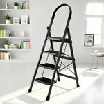 Plantex Ladder for Home 4 Steps/Foldable Ladder with Anti-Skid Wide Steps (30L x 20W cm)/Strong D-Shape Pipe with X-Support for More Stability/5 Year Warranty(Apex-Black)