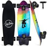 BELEEV Cruiser Skateboards for Beginners, 27 Inch Complete Skateboard for Kids Teens Adults, 7 Ply Canadian Maple Double Kick Deck Concave Trick Skateboard (Blue Nebulae)