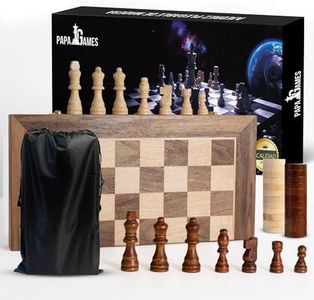 PapaGames (2 en 1) Ajedrez Madera Plegable Premium + Damas, Ajedrez Magnetico Tablero 39x39cm +2 Reinas Extra, Ajedrez para Niños y Adultos portátil, Tablero Ajedrez de Madera, Ajedrez Profesional