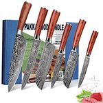 FineTool Kitchen Knife Sets, Professional Chef Knives Set Japanese 7Cr17 High Carbon Stainless Steel Vegetable Meat Cooking Knife Accessories with Red Pakkawood Handle, 6 Pieces Set Boxed Knife