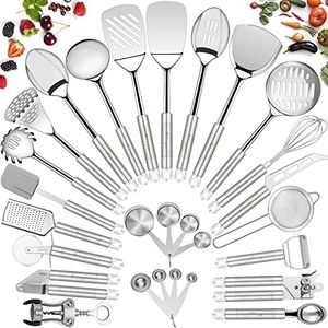 Fungun Stainless Steel Kitchen Utensil Set- 28 Pcs Cooking Nonstick Cookware Set with Spatula - Best Gadgets Tools Kitchen Accessories