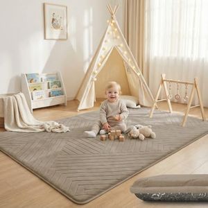 Baby Play Mat for Floor 1.3" Thick Foam Padded Area Rug 79"x 158" (Brown)