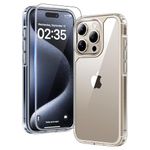 TAURI 3 in 1 Clear for iPhone 15 Pro Case, and 2X HD Screen Protector, [Not-Yellowing] [12 FT Grade Protection] Shockproof Phone Case for iPhone 15 Pro 6.1 inch