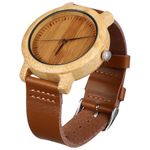 Fashion Analogue Quartz Watch Movement Unisex, Bamboo Wood Hard Shell with Leather Strap Casual Wrist Watch