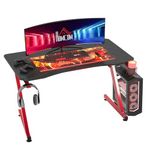 HOMCOM Gaming Desk Steel Frame with Cup Holder, Headphone Hook, Adjustable Feet and Cable Organiser, Home Office Computer Table, Red