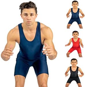 4 Time All American Wrestling Singlet: Black, Navy Blue, Red, Teal sizes 4XS-5XL (XS 71-90 lbs., Navy)