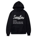 Sale Clearance Seester Like A Sister Sweatshirts Women Cute Letter Shirt Sister Gifts Casual Hoodies Long Sleeve Pullover Tops Black