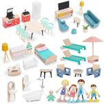 Wooden Dollhouse Furniture Set, 43 