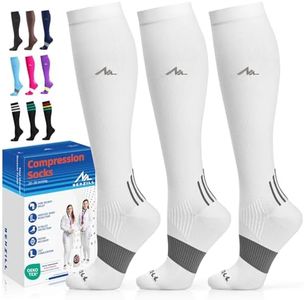 NEWZILL Medical Compression Socks for Women & Men Circulation 20-30 mmHg, Best for Running Athletic Hiking Travel Flight Nurses (3-Pairs, White, XXL)