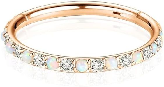 White Opal Hoop Nose Rings: 16G 10MM Surgical Steel Rose Gold Septum Rings Clicker CZ Segment Hoop Daith Piercing Jewelry Hypoallergenic Helix Conch Cartilage Earring