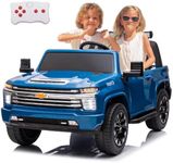 LUIBAS 24V Kids Ride On Car 2-Seater Ride On Toy Truck for Big Kids, Electric Vehicles Ride on Toy Car with Remote Control for Boys Girls Licensed Chevrolet Silverado HD Pickup Truck, EVA Tires, Blue