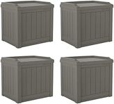 Suncast 22 Gallon Indoor or Outdoor Backyard Patio Small Storage Deck Box with Attractive Bench Seat and Reinforced Lid, Stone (4 Pack)