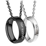 MJartoria Matching Necklaces for Couples-His and Her Engraved Ring Pendant Necklaces Anniversary Valentines Day Gifts for Boyfriends Girlfriends, Stainless Steel, No Gemstone