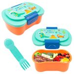 Koochie-Koo Dinosaur Theme Lunch Box with Dual Compartments, BPA Free Tiffin Box with Cutlery, Lunch Container for School Kids, Bento Box for Kids for School, 700ml (Pack of 1, Orange)