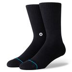 Stance Men's Icon Classic Crew Socks, Black/White, Large/Shoe Size 9-12