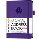 GoGirl Address Book – Telephone and Address Book with Alphabetic Tabs for Safely Storing Contacts, Medium-Sized (5.0″ x 7.5″) PU Leather Hardcover – Purple