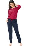 ZEYO Women's Cotton Dot Printed Red Night Suit Top & Pajama Set 5282 (Medium)