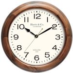 HARRIS & CO. CLOCKMASTERS Vintage Classic Design Analog Wall Clock- 14 Inch (Wooden Dark Teak Frame & Hd Clear Glass) (Silent Sweep Noiseless Technology) Model - Old Compton Street