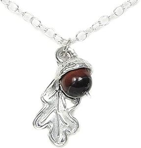 Acorn and Leaf Necklace Pewter & Red Tiger's Eye - Gift Packaged with You Have Potential Story Card - Handcrafted in USA