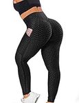 Danysu TikTok Butt Leggings with Pockets for Women Butt Lifting Textured Booty Tights High Waist Yoga Pants Anti Cellulite Ruched Scrunch Workout Leggins Black 2X-Large