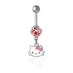 Hello Kitty Belly Button Ring 14g Stainless Steel Kawaii Belly Button Piercing Jewelry, Sanrio Official License, Stainless Steel, crystal