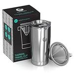 Coffee Gator Insulated Coffee Cup with Paperless Filter, All-in-One Hand Drip Coffee Maker with Filter, Thermal Stainless Steel Travel Cup for Hot Drinks - 585ml / 20oz (Sliver)