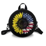 NETILGEN Womens Circle Bag Clutch Bag Soft Leather Messenger Bag Fanny Pack Thick Strap Top-Handle Designer Handbags Travel Bag, Sunflower American Flag