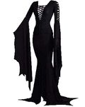 LUYANA Halloween Lace Up Sexy Morticia Addams Dresses for Women Renaissance Costume Maxi Dress Black M