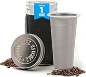 County Line Kitchen - Cold Brew Mason Jar Coffee Maker, Durable Glass, Heavy Duty Stainless Steel Filter and Lid - 1 Quart, (32 oz)