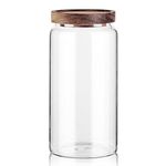 Labina Glass Storage Container Airtight Food Jars Kitchen Canister with Wood Lids, 40 Oz Wide Mouth Pantry Organization Glass Jar for Flour, Sugar, Cookie, Spagetti, Nuts and Candy