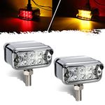 Partsam 2Pcs Dual Revolution 12 LED Marker Lights, Turn Signal Lights, Rectangular Chrome Pedestal Lights, Front Bumper Lights Replacement for Peterbilt Kenworth Freightliner