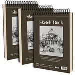 9 x 12 inches Sketch Book, Top Spiral Bound Sketch Pad, 3 Pack 100-Sheets Each (68lb/100gsm), Acid Free Art Sketchbook Artistic Drawing Painting Writing Paper for Kids Adults Beginners Artists