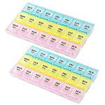 Weekly Pill Organizer - (Pack of 2) 21 Day Pill Planners for Pills Vitamins & Medication, 3 Times-a-Day Medication Reminder Boxes, Easy to Read & Travel Friendly